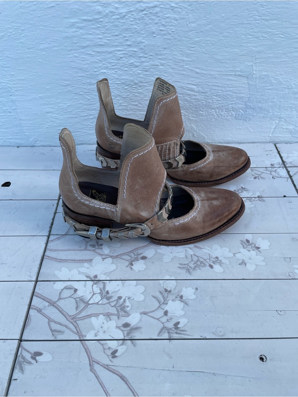 freebird Tan Suede Cutout Mules with Braided Strap
